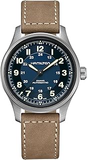 Khaki Field Titanium Automatic Men's Watch, 42mm Titanium Case, Swiss Made, Blue Dial Analog Wrist Watch for Men, 100m Waterproof, Sapphire Crystal, 3-Hand Movement, Cow Leather Strap
