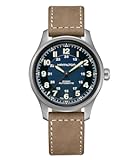 Watch Khaki Field Titanium Auto | Swiss Made | 42mm Titanium Case | Blue Dial Analog Watch | Brown Leather Strap (Model: H70545540)