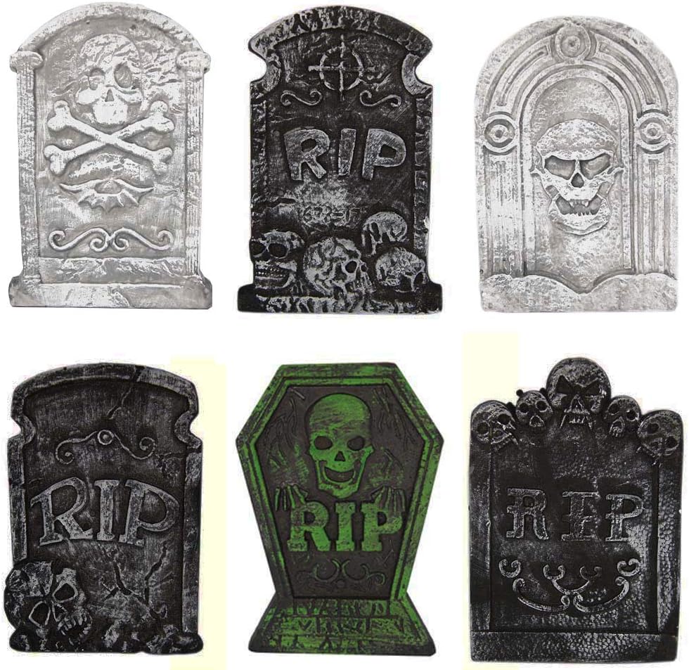 MeiGuiSha Halloween Decorations Graveyard Tombstones (6 Pack) Headstone Decorations 15" for Halloween Yard Decorations