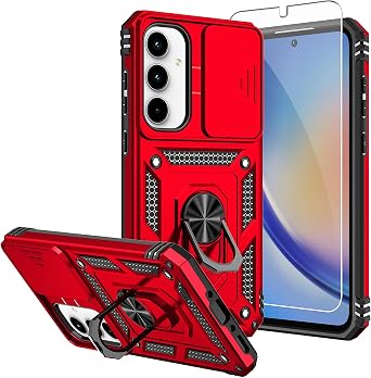 for Samsung Galaxy A35 5G Case,with Screen Protectors and Camera Cover,[Military Grade] 16ft.Drop Tested Cover with Magnetic Kickstand Protective Case for Galaxy A35 5G, Red