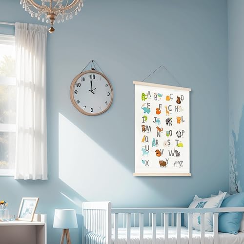 Miniatura 7 de Fcimu ABC - Póster del alfabeto para niños pequeños, decoración de pared gris neutro para guardería, dormitorio, sala de juegos, decoración de pared