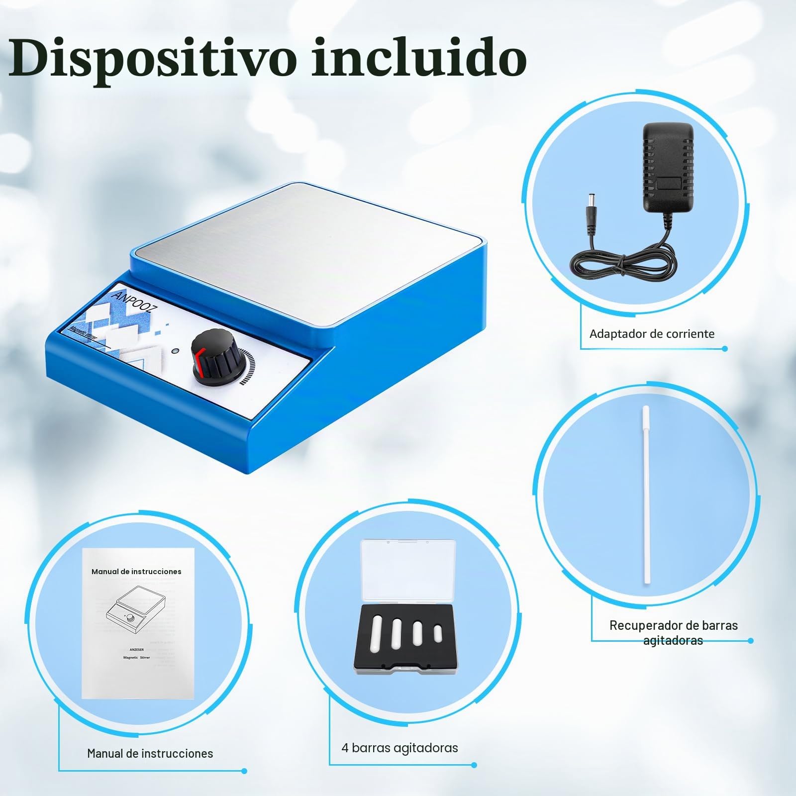 Agitador Magnético Profesional con Placa de Agitación | Mezclador Magnético 3000 RPM | 4 Barras Incluidas | Agitadores de Laboratorio 3000 mL | Acero Inoxidable 316 | Sin Calentamiento