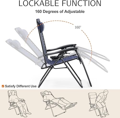 Miniatura 4 de Sweetcrispy Zero Gravity - Juego de 2 sillas reclinables portátiles para playa, campamento, patio, exteriores, plegables, con bandejas portavasos,