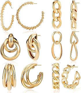 Sponsored Ad - CHANBO 6 Pairs Women's Anti-allergic Thick Opening Jewelry Gold Chunky Hoop Earring Set for Birthday/Christ...