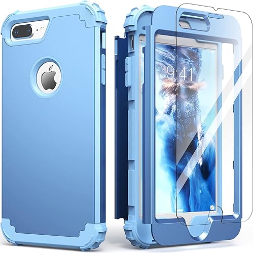 IDweel Funda para iPhone 8 Plus, para iPhone 7 Plus con protector de pantalla, 3 en 1, híbrida a prueba de golpes, protección resistente, cubierta