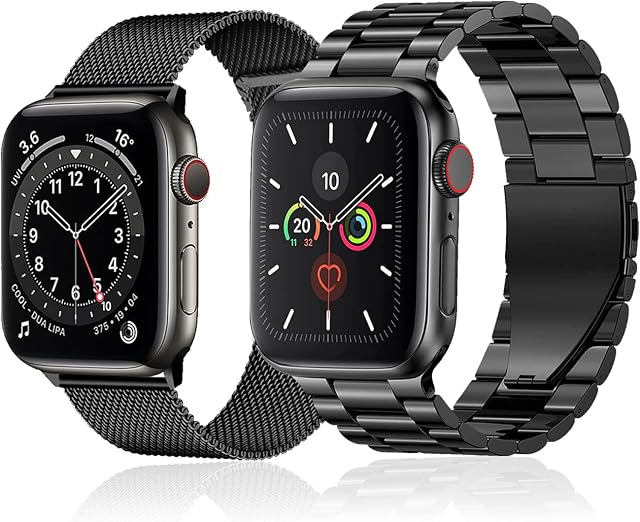 baklon Pack 2 Metal Strap Compatible with Apple Watch Strap 42/44/45/49mm, Apple Watch Strap Stainless Steel Mesh Loop Replacement Wristband Compatible with iWatch Series SE 8 7 6 5 4 3 2 1 Black