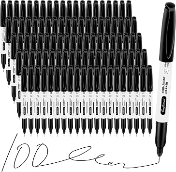 Black Ultra Fine Point Permanent Markers, Extra Fine Tip, Quick Drying and Waterproof, Fade Resistant Perfect on Paper, Glass, Metal, Plastic, Wood, Office & School Use, 100 Pack