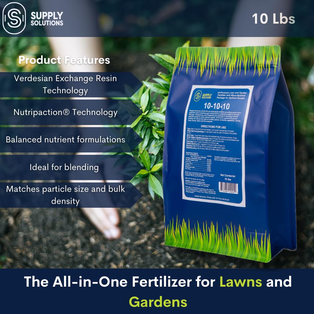 Supply Solutions 10-10-10 Complete Lawn & Garden Granular Fertilizer with Micronutrients – Balanced NPK Plant Food for Soil Health, Blooms & Roots – Safe for Vegetables, Fruits, Lawns (10 Pound)
