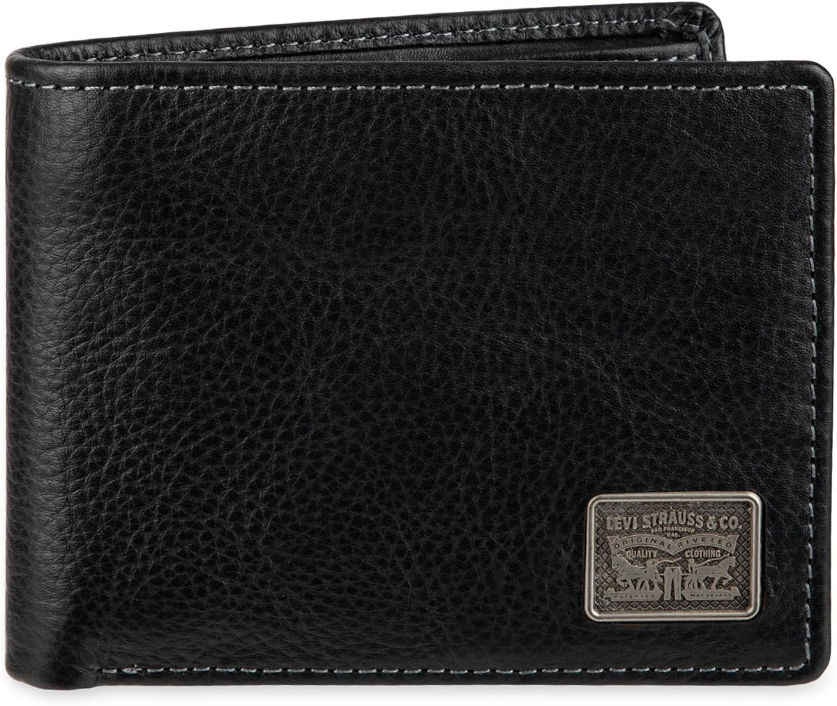 Levi's mens Classic Bifold Passcase Wallet with Multiple Card Slots and ID Window Black Nickel Ornament