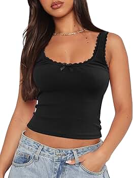 NODHUT Women's Lace Camisole Tank Tops Cute Slim Fit Ribbed Crop