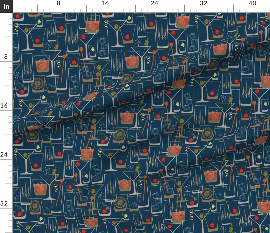 Spoonflower Fabric - Martini Time Mid-Century Mid Century Modern Retro Inspired Atomic Era Printed on Petal Cotton Fabric Fat Quarter - Sewing Quilting Apparel Crafts Decor