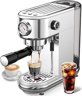 Atatix EM3111 20 Bar Espresso Machine with Milk Frother, 44oz Tank, Compact Stainless Steel for Lattes Cappuccinos Home Office