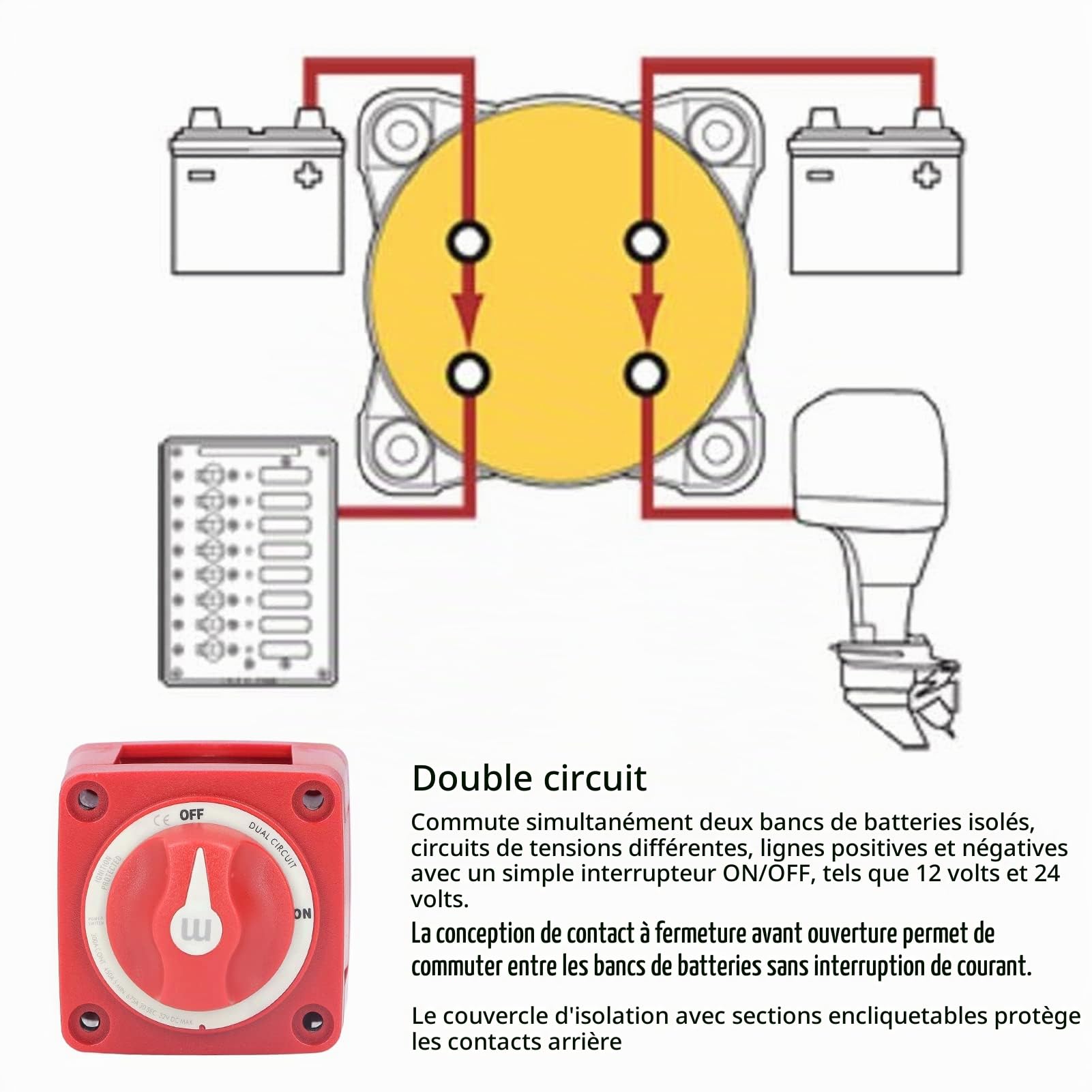 KIMISS 300A Interrupteur à Bouton de Batterie, Interrupteur de Batterie Blue Sea avec Double Circuit 4 Fils Protection contre L'allumage IP66 Amovible étanche pour Yachts RVS