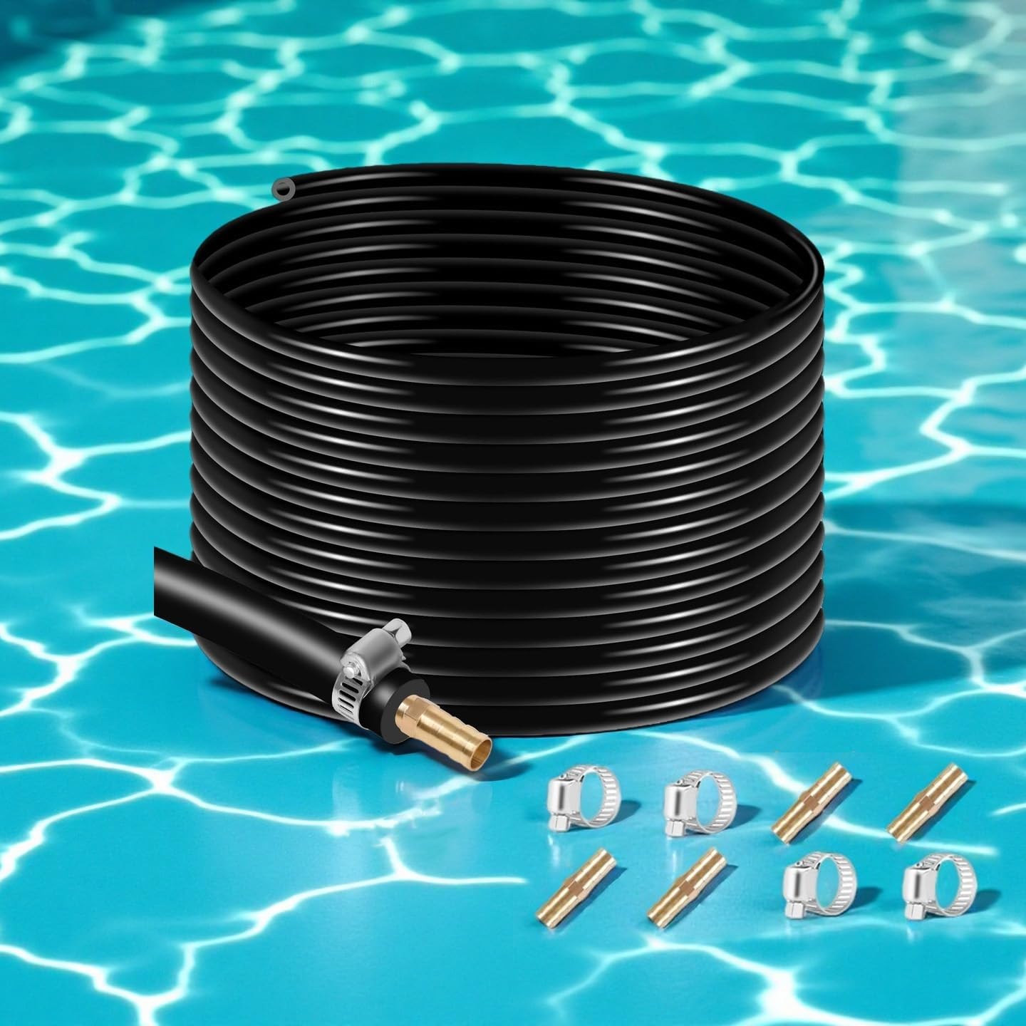 Weighted Sinking Hose 3/8 Inch 328FT, PVC Pond Aerator Tubing with 4 Stainless Steel Clamps and 4 Copper Menders, Flexible Self Sinking Air Line for Water Gardens