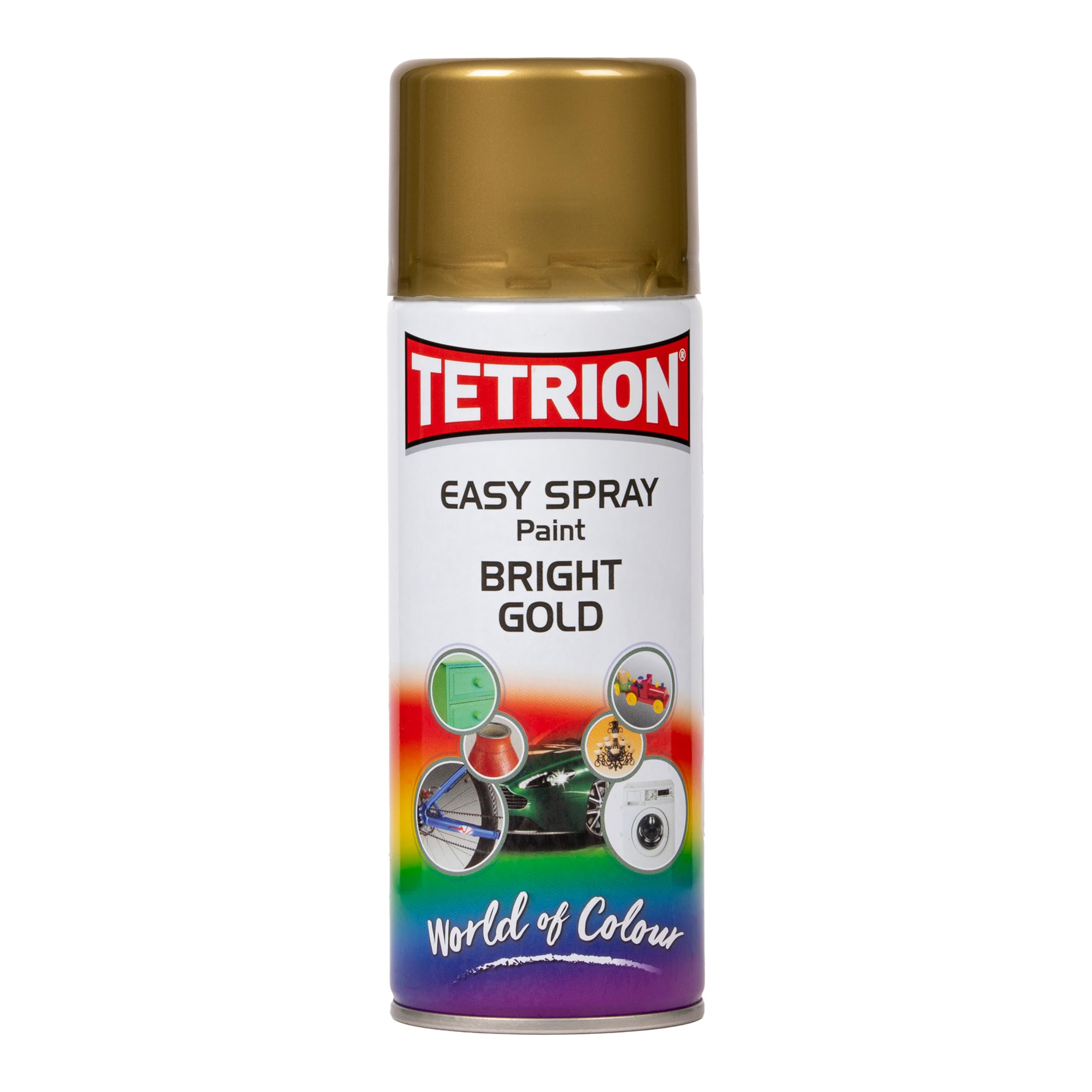 Tetrion Easy Spray Paint – Bright Gold 400ml - All-Purpose Fast Drying Acrylic Spray for Wood, Metal, Plastic, Ceramic &amp; More, Smooth Base Coat - Indoor &amp; Outdoor Use, 13.5 Oz
