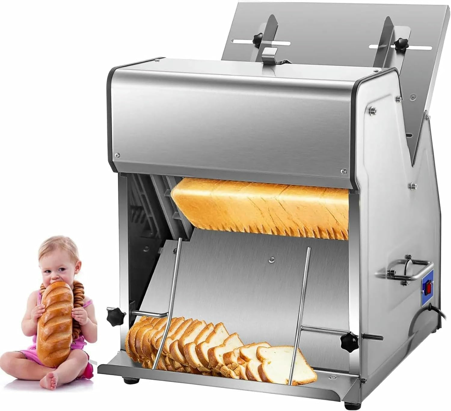 Automatic Bread Cutting Machine, 370W Commercial Bread Slicer with 12mm Blades, 110-390mm Adjustable Bread Length, Food Forming Machine for Toast, Ham Slices, Rice Cake Slices