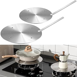 9.5'' and 11'' Stainless Steel Heat Diffuser Induction Adapter Plate for Cooktop Gas Stove Diffuser Plate with Handle Converter Disk Simmer Ring for Electric Stove(Silver)