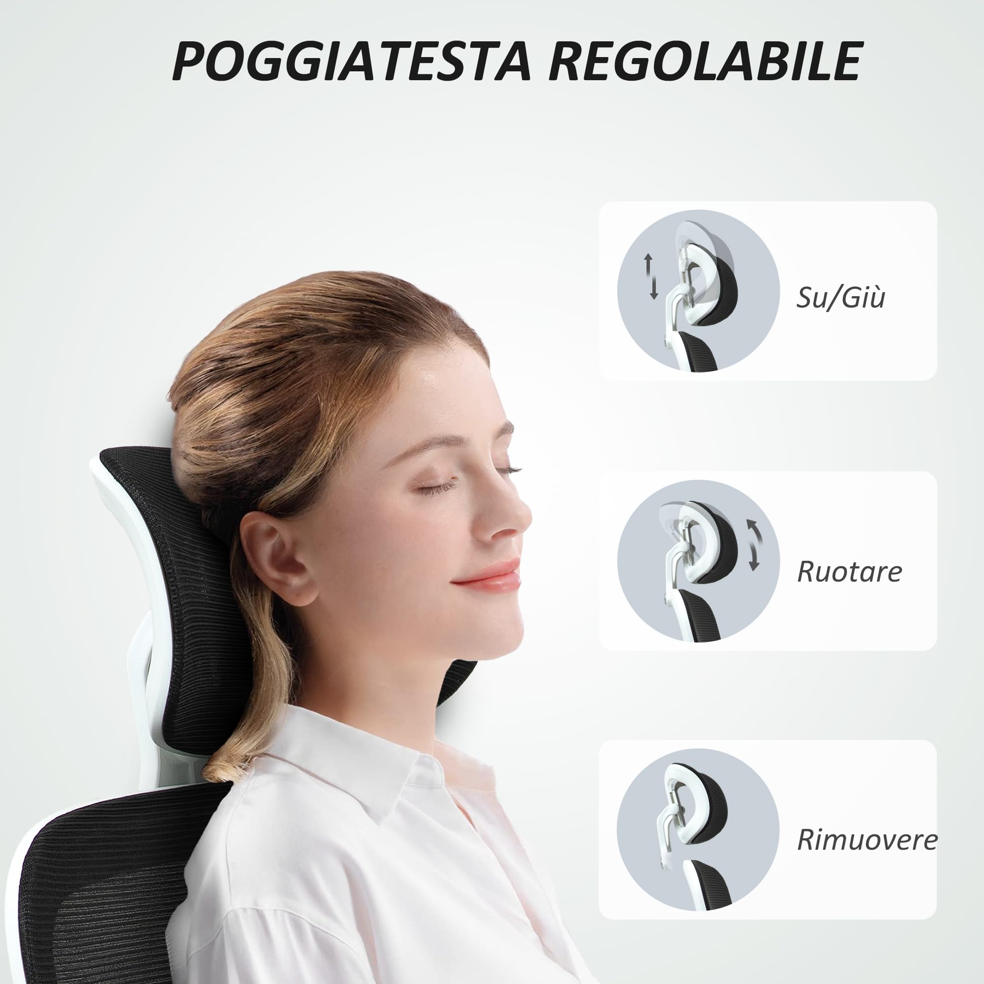 HOMCOM Sedia da Ufficio Ergonomica, Braccioli Ribaltabili, Girevole, Nero