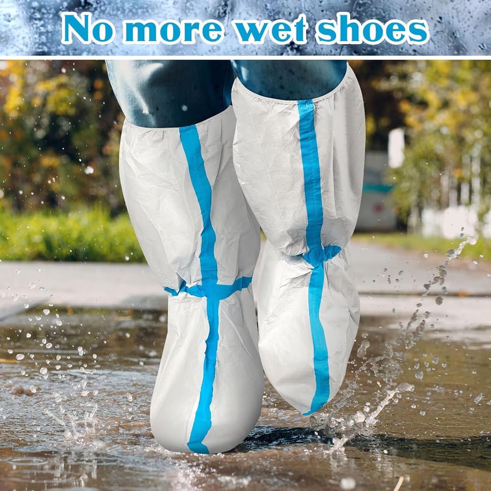 32 Stück Einweg-Überzieher für und Schuhe, Lange Stiefelüberzieher Aus Kunststoff, wasserdichte Regenüberzieher für Damen und Herren