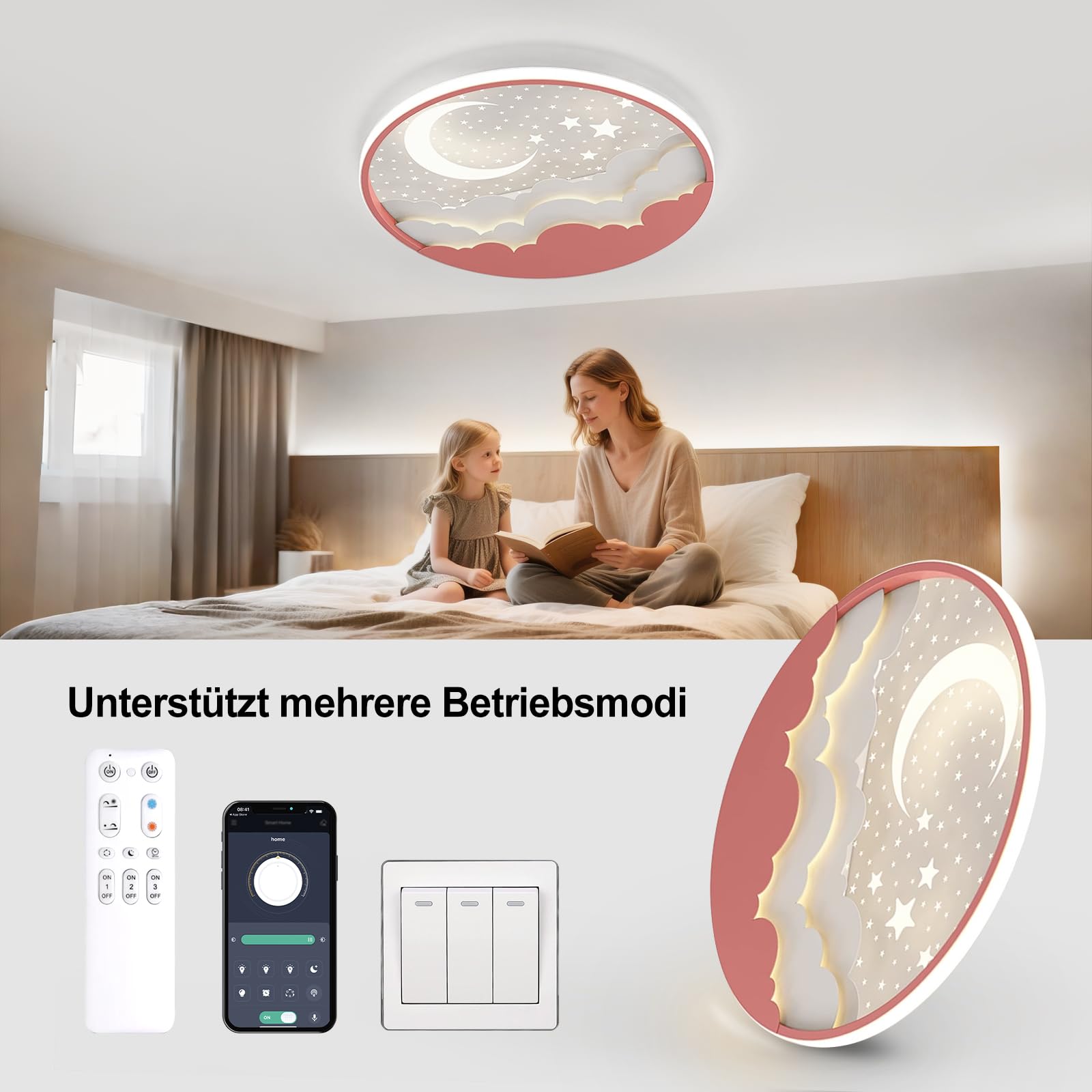 YZBEIMDAI Lampada da soffitto a LED per bambini, 50cm Stella Luna Plafoniera Cameretta Bambini Dimmerabile con Telecomando APP, 3000-6000K, Per Ragazzi Ragazze Cameretta