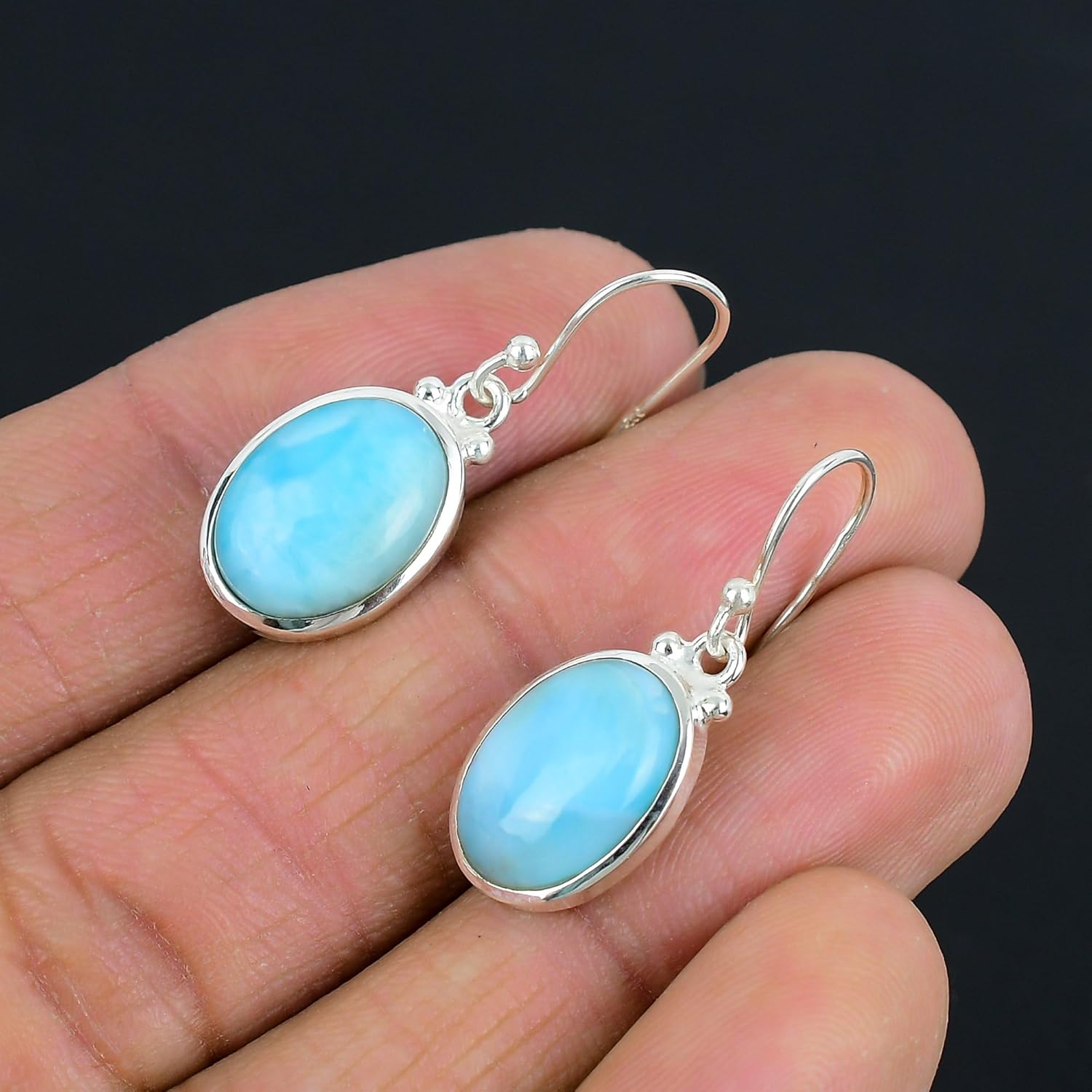 Silver Palace Solid 925 Sterling Silver Natural Larimar Gemstone Earrings For Womens
