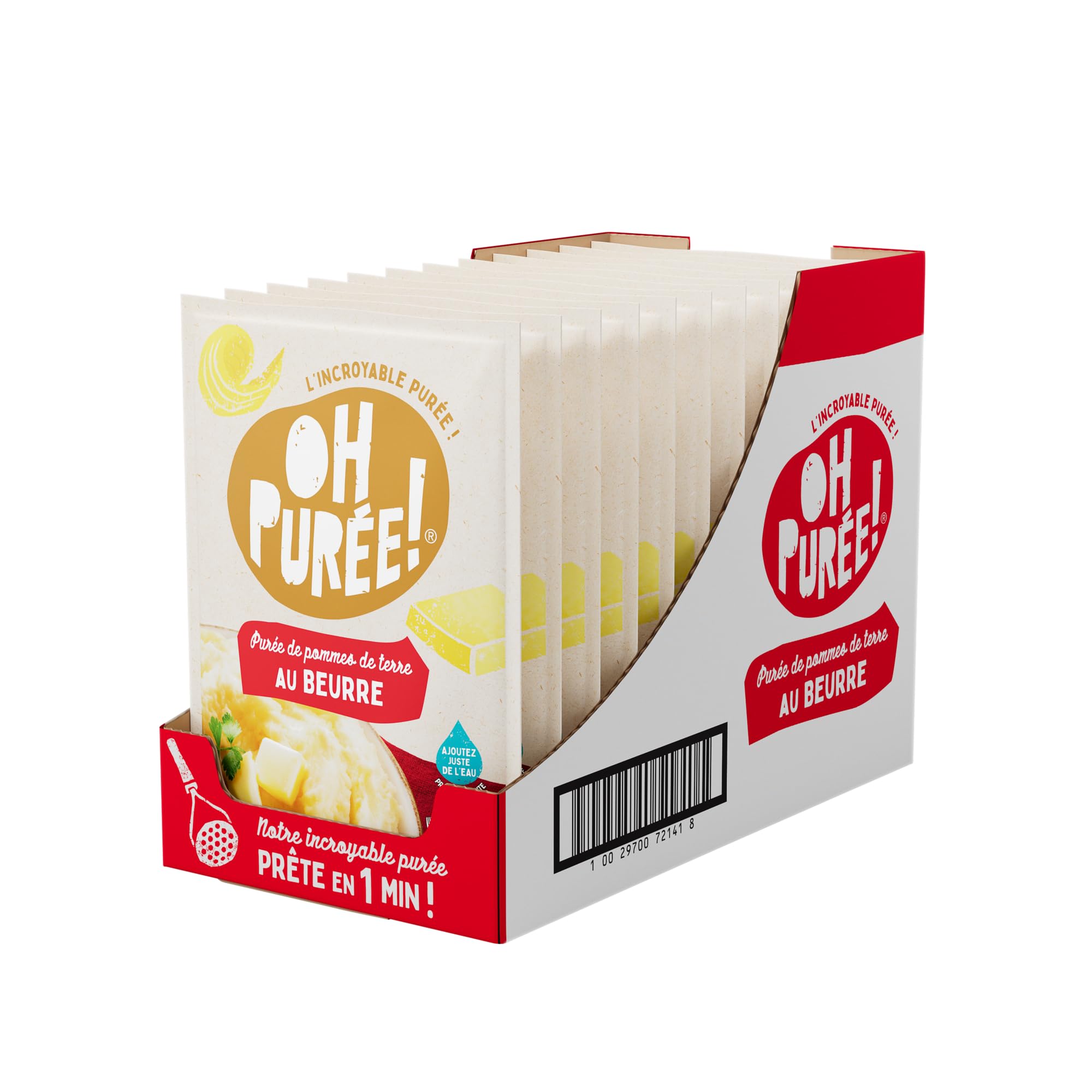 Oh Purée Carton de 12 Sachets de 109g de purée beurre-Une purée prête en seulement une minute, en ajoutant juste de l'eau