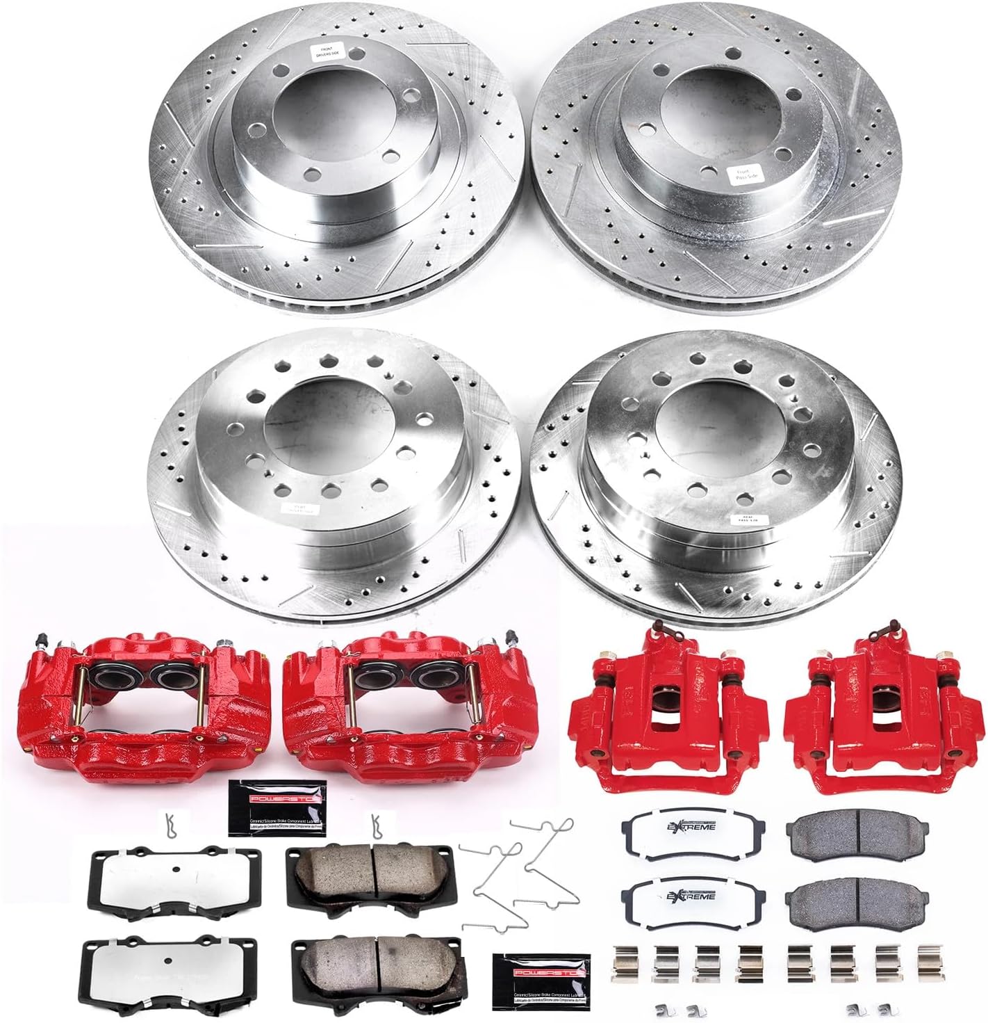 PowerStop Front and Rear Brake & Caliper Kit For Toyota 4Runner 2003-09 - Drilled and Slotted Truck & Tow Disc Rotors with Ceramic Brake Pads Upgrade, KC2422-36