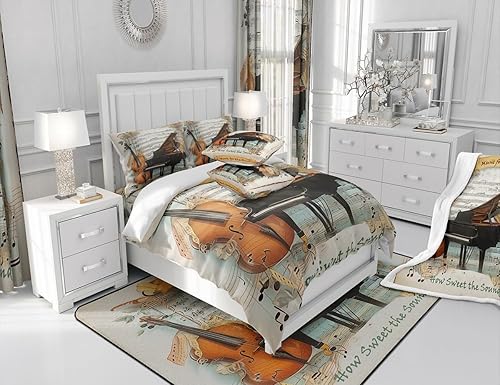 Miniatura 4 de Juego de funda de edredón de violonchelo de piano, tamaño individual, juego de ropa de cama de 2 piezas para niños, niñas, niños y adultos,