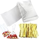 Cake Pop Bags, Augshy 300 Pcs 6x8 Treat Cello Bags for lollipop with 300 Twist Ties,1.4 mils Thickness OPP Plastic Bag for Lollipop Candy Chocolate Cookie Wrapping
