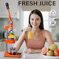 Vista 7 de Manual Cast Iron Citrus Juicer,Commercial Hand Press,Heavy Duty Countertop Squeezer for Fresh Orange Lemon Juice,Easy to Use & Clean (Orange)