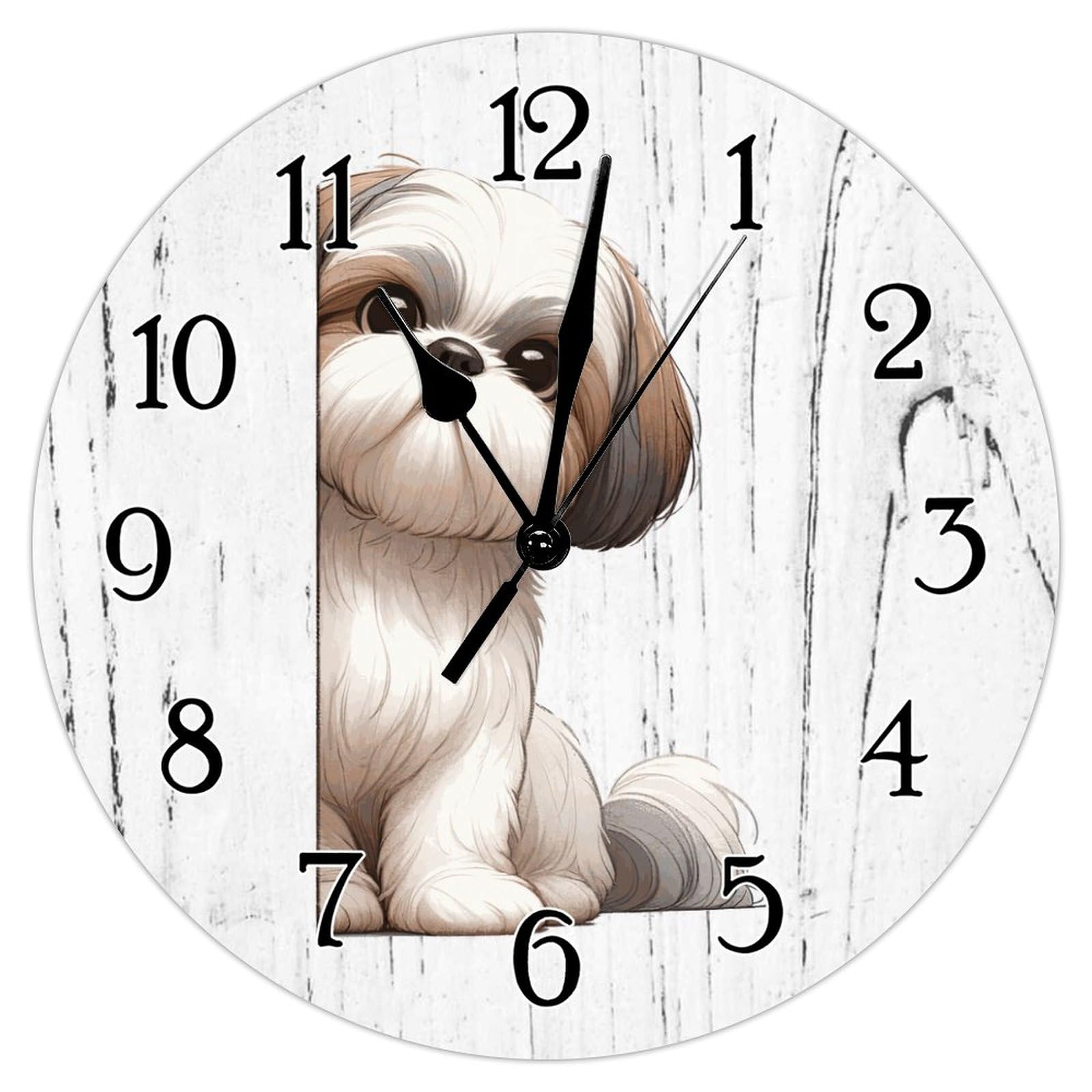 Swavecat Shih Tzu Decorative Wall Clock Shih Tzu Dog Peeking Around Corner Clock Gift for Dog Mom Wooden Decorative Clocks Quality Quartz Battery Operated Silent Wall Clocks for Home 10x10in
