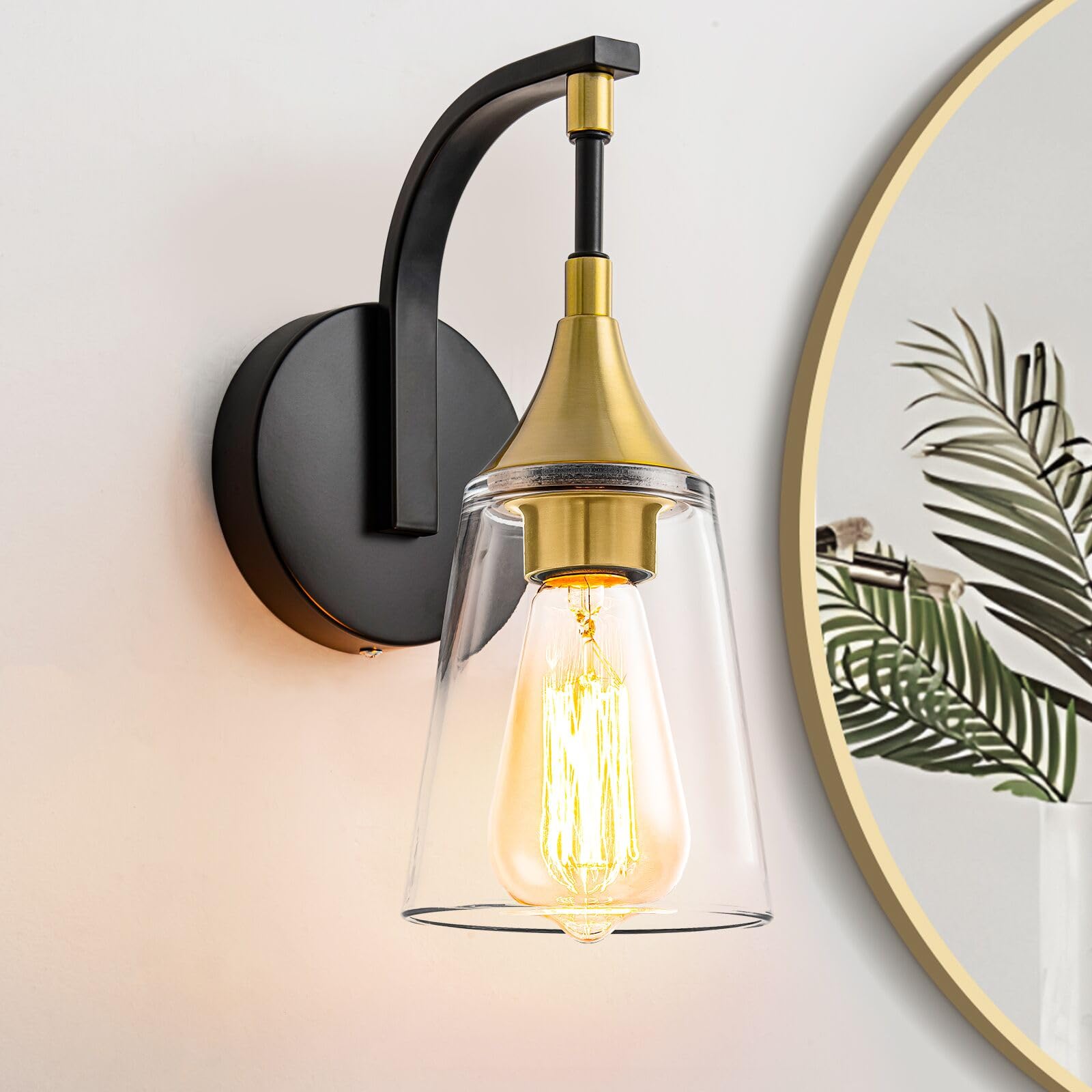 Photo 1 of Ymlii 1-Light Black Gold Wall Sconce with Clear Glass