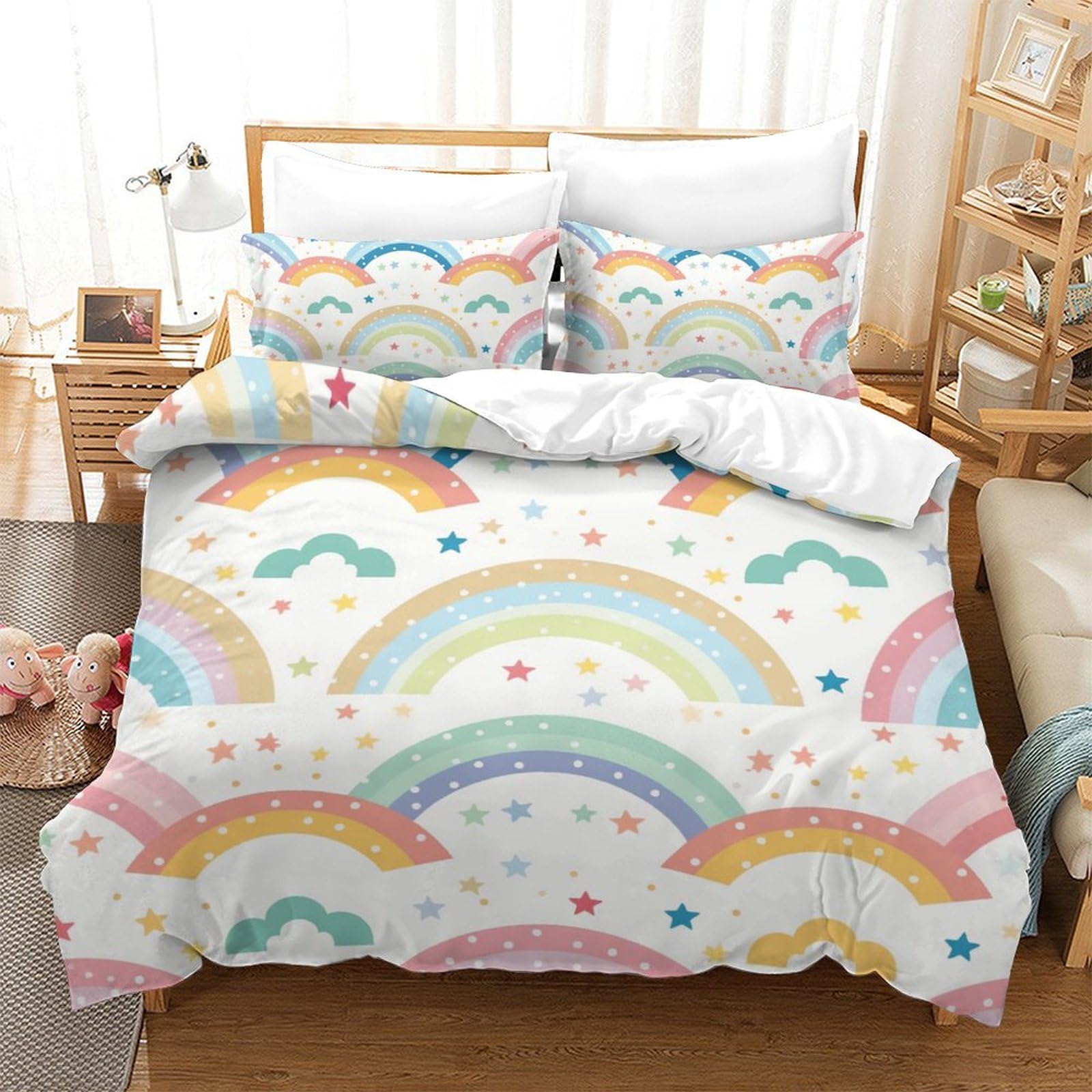 Housse de couette doux et respirant 3 pièces Le Rainbow parure de lit 200x200cm