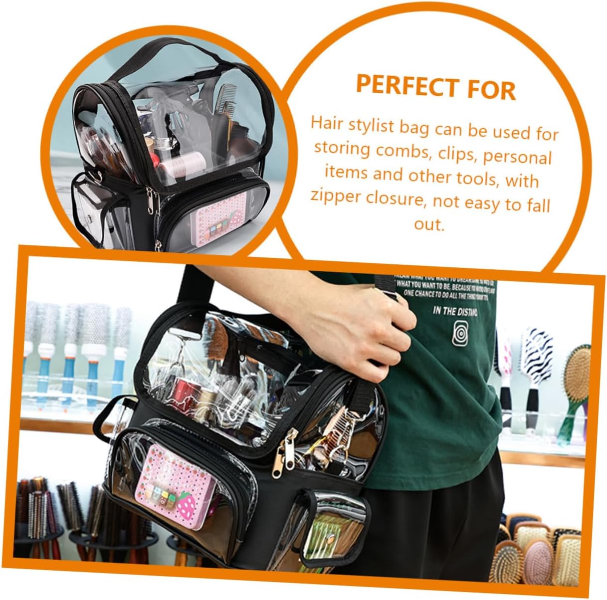 Hair Styling Tools Organizer Large Makeup Bag for Hairdressers Lightweight Tool Bag Zipper Closure for Combs Clips and Barber Supplies Transparent Design for Easy Access