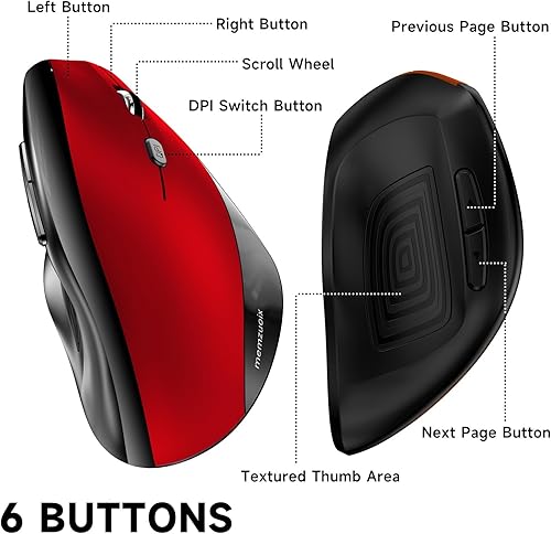 Vista 6 de Memzuoix - Ratón inalámbrico ergonómico, óptico 2.4G, inalámbrico, 800/1200/1600 DPI, ratón vertical para computadora, portátil, Mac, PC, escritorio