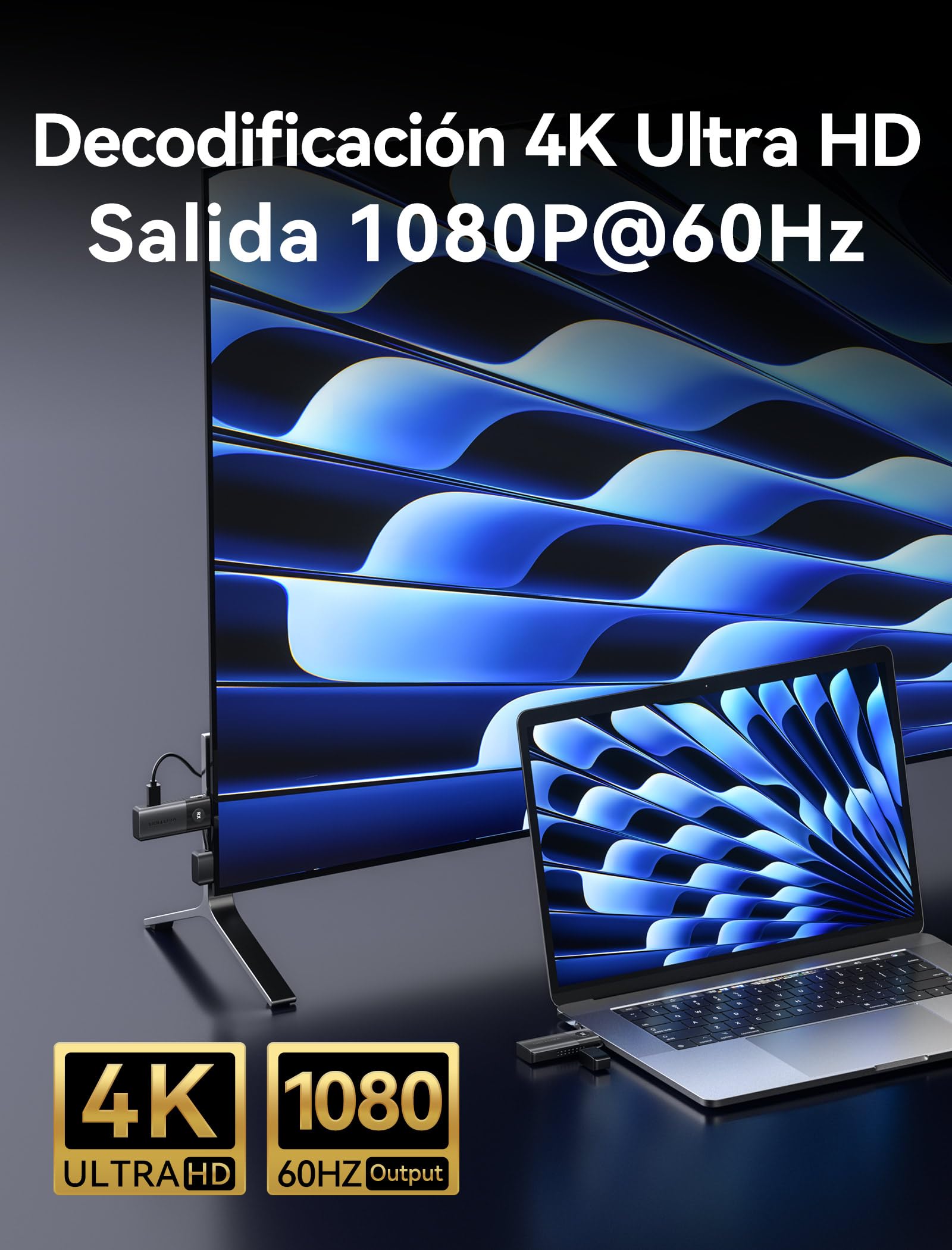 VENTION Transmisor y Receptor inalámbrico HDMI, 1080P60Hz, Transmisión inalámbrica 5G hasta 50M/165FT, Transmisión inalámbrica HDMI para Streaming Vídeo Audio File Desde, Portátil, Proyector,Negro
