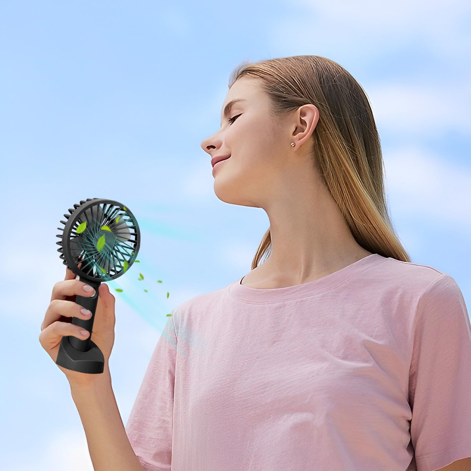 Generico Tragbarer Ventilator – tragbarer Ventilator – persönlicher tragbarer Fan | Kühlung mit 3 Geschwindigkeitsstufen mit Ladestation für Zuhause, Camping, Reisen, Büro, Schlafzimmer, Outdoor, Ven