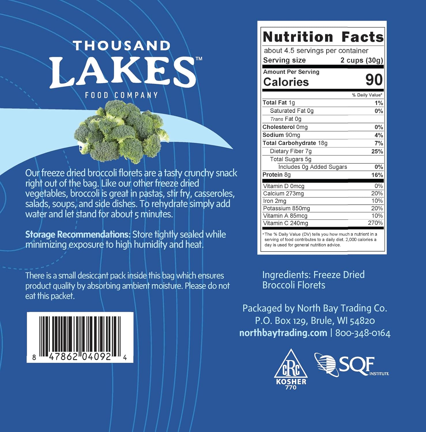 Thousand Lakes Freeze Dried Vegetables - Broccoli Florets - Bulk 5 ounces | 100% Florets - No Stems | No Salt Added