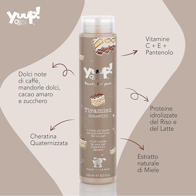 Foto 2 de 5 de YUUP! Tiramisú Champú 250 ml para Perros y Gatos, Perfumado con Queratina, Vitaminas C+E+Pantenol