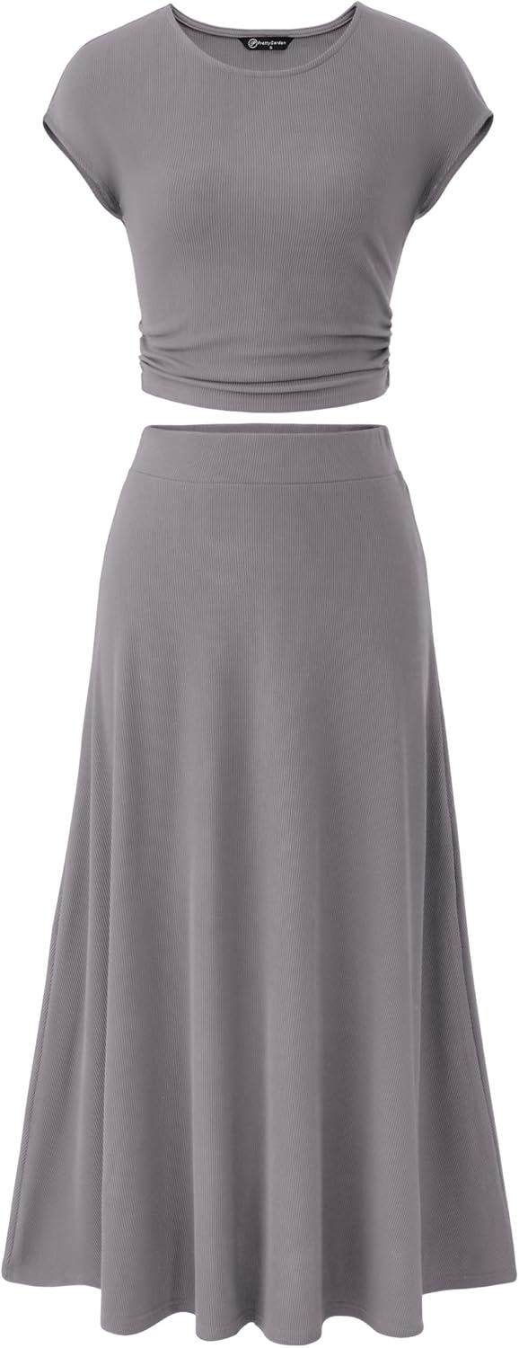 PRETTYGARDEN Two Piece Skirt Set for Women 2025 Summer Spring Dressy Casual Knit Travel Vacation Matching Lounge Outfits