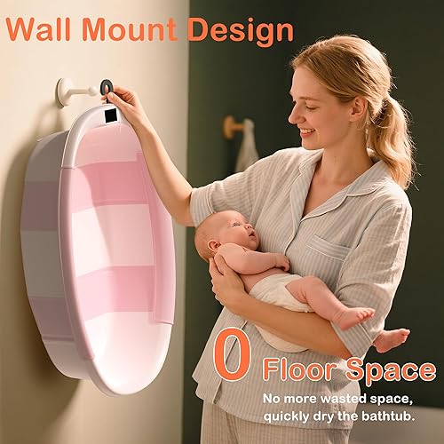 Miniatura 6 de Bañera plegable para bebé, bañera grande para bebé con termómetro y cojín, bañera portátil de viaje para recién nacidos, bañera plegable para bebés