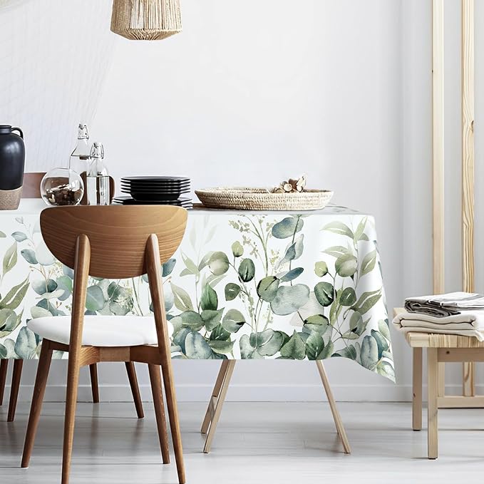 Ablecozy Waterproof Tablecloth With Eucalyptus Leaves Print - 60x120 Inch Rectangle, Oil & Wrinkle Resistant