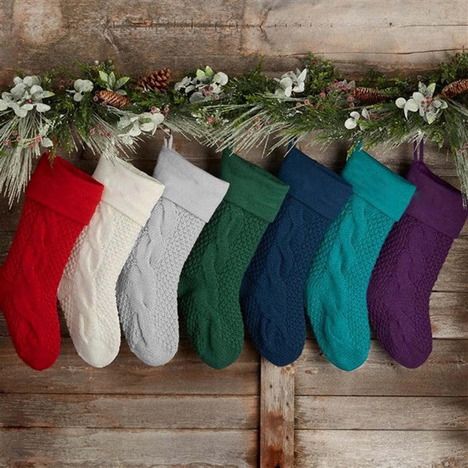 18 in Large Purple Cable Knit Christmas Stocking Bulk Knitted Christmas Stockings for Fireplace Mantel Xmas Tree Decorations Hanging Xmas Socks Ornaments for Family Holiday Party Supplies