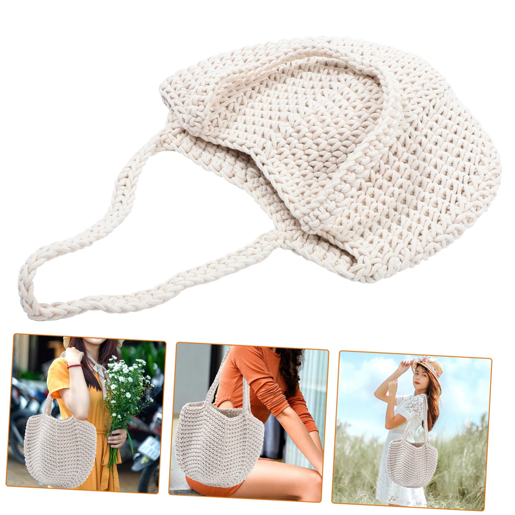 Yardwe Borsa e Facile da Portare in Corda di Cotone Bianca Intrecciata Tote a Mano Elegante Capiente da Donna per Vacanze Estive e Spiaggia