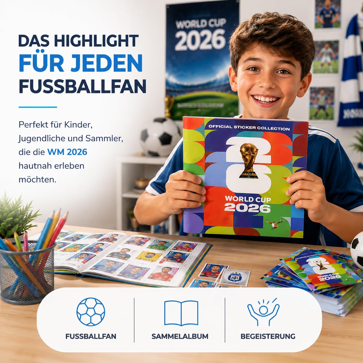 XXL Fan Starterset WM 2026 – Original Panini Sticker + 35 Aufkleber + Extra 6 Special - zum Sammeln & Tauschen - Weltmeisterschaft (35 Sticker & 6 Special)