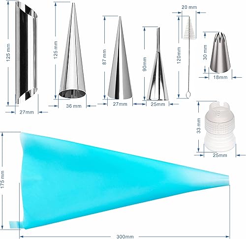 Miniatura 45 de Juego de 30 moldes de cuernos de crema, grandes de acero inoxidable Canolis Forms Cannoli Kit para hornear canolis, cáscara de croissant, postre