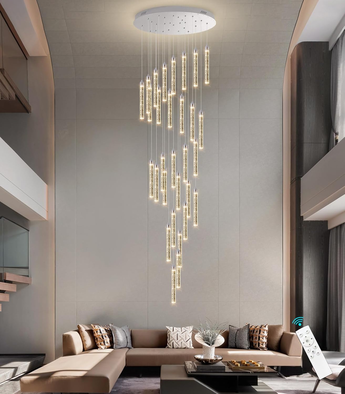 30-Light 197'' High Ceiling Chandeliers Modern Crystal Chandeliers for Entryway Long Spiral LED Dimmable Chandelier Flush Mount Ceiling Staircase Foyer Living Room Sloped ceilings Light Fixture