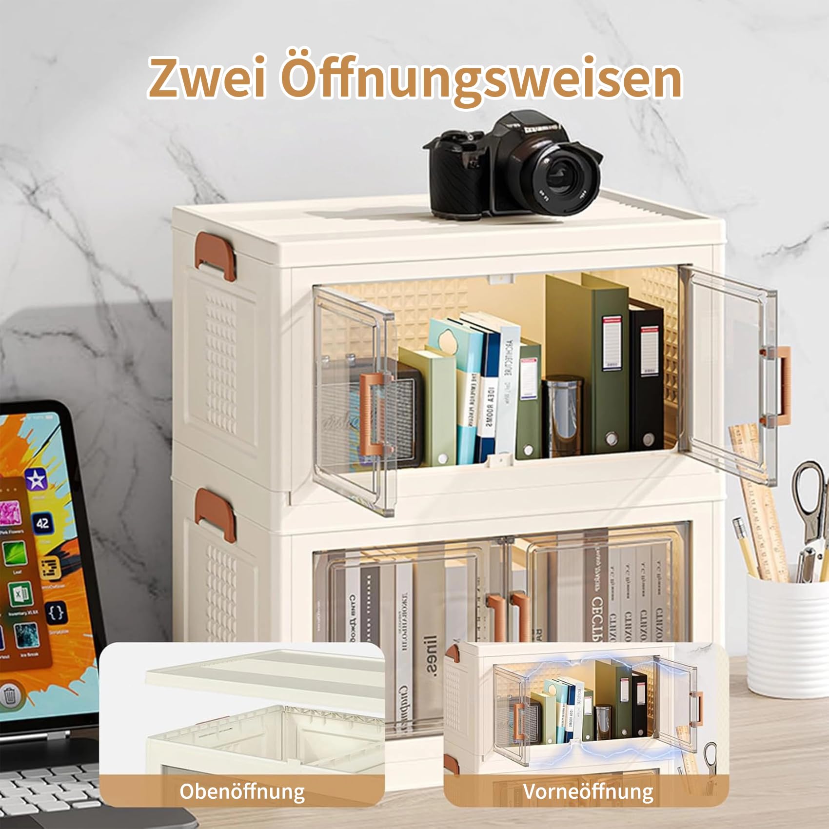 24L*5 Faltbare Aufbewahrungsbox mit Deckel mit Rollen | Stapelbare Aufbewahrungsboxen Plastikbox mit Magnetische Tür Storage Boxes für Schlafzimmer Wohnzimmer und Küchen