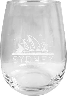 R and R Imports Sydney Australia Souvenir 15 oz Engraved Stemless Wine Glass 2-Pack