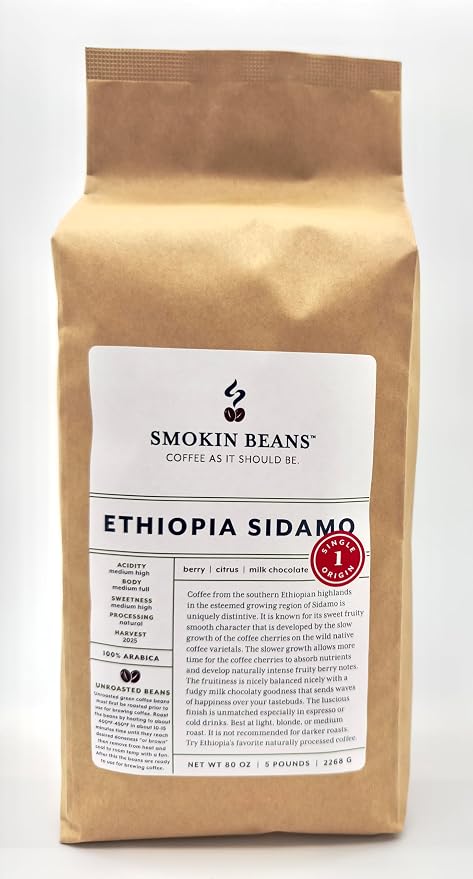 5-Pound (Pack of 1) Ethiopia Sidamo Natural, Unroasted Green Coffee Beans, Fresh Current Crop Specialty Grade, Roast Beans Yourself at Home on Your Roasting Equipment Prior to Brewing Coffee miniatura 2